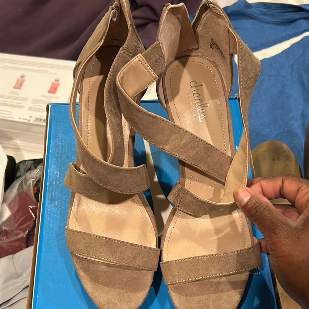 Charlies Tan Strappy Sandals with Ankle Buckle